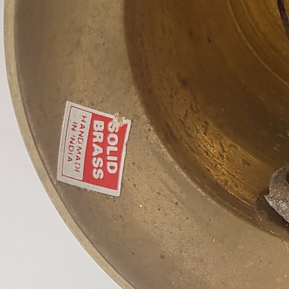Vintage Brass Hand Bell with Worn Enamel – Rustic Ritual Decor - Picture 6 of 7